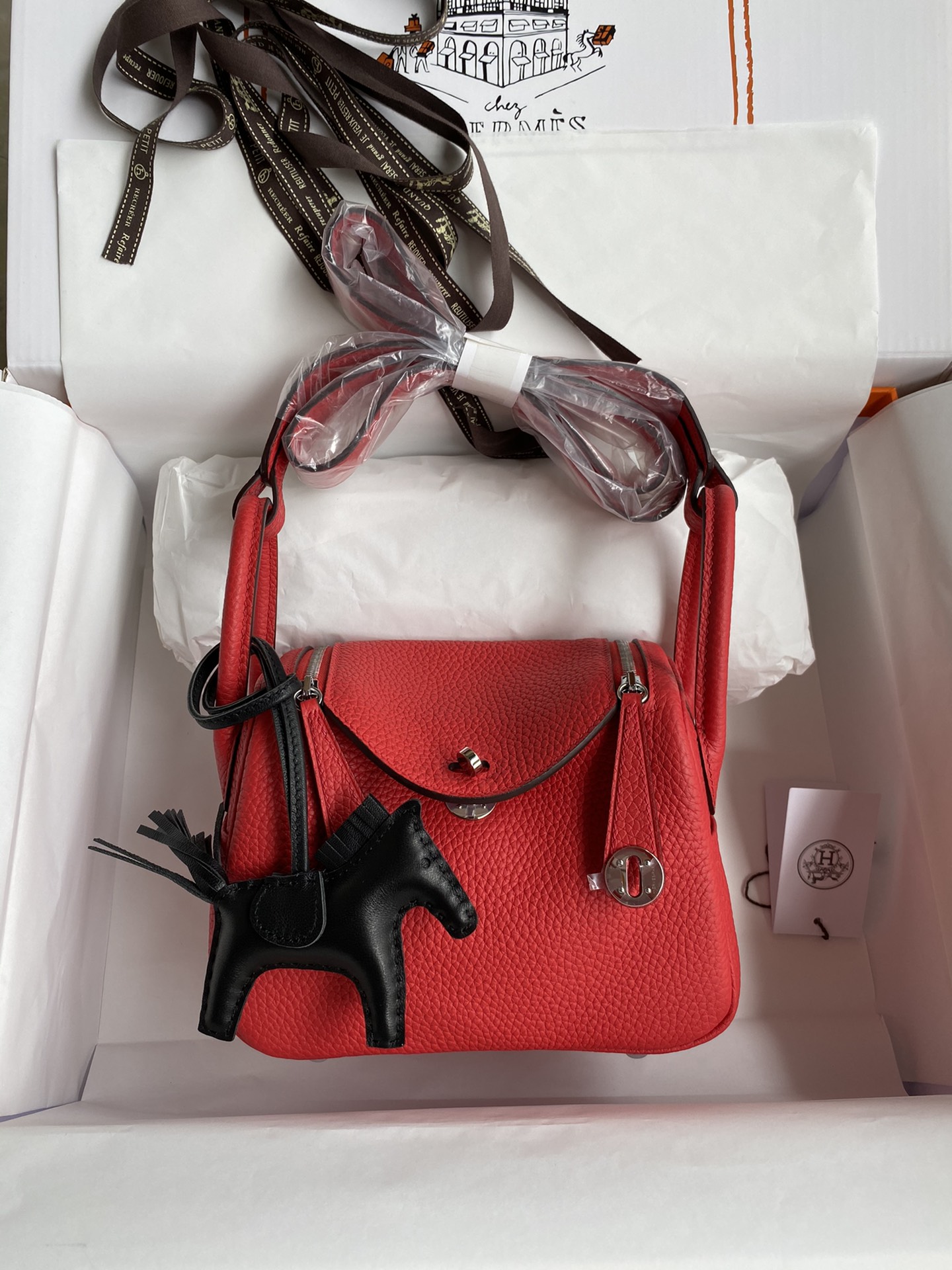 Hermes Mini Lindy 19cm Handbag Shoulder Bag In Red Clemence Leather